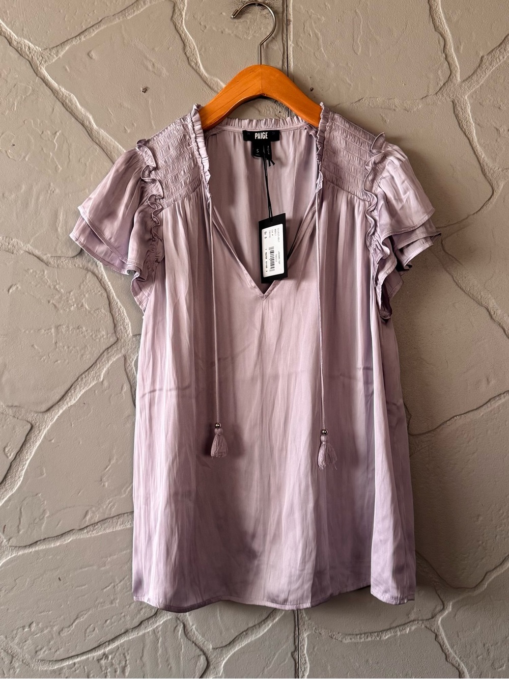 PAIGE Laramie Top NWT Thistle Lavender Flutter Sleeve Blouse Size Small